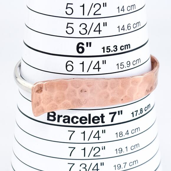 Vintage Sterling Silver 925 and Copper Hammered Cuff Bracelet 6.5" - Picture 8 of 10